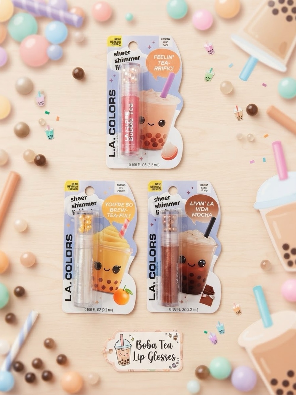 Boba Tea Lip Gloss Set of 3
